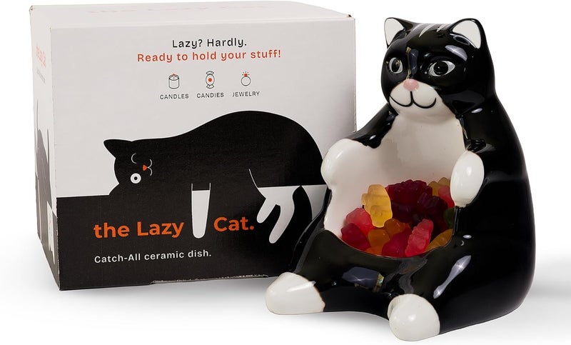 Bee Ceramic Lazy Black Cat Home decor - Can be used as a candy dish, decorative bowl, tealight candle holder and jewelry tray | Unique Birthday gifts for Women, Mom, Grandma, Cat lover, Friend, Coworker - Image 1